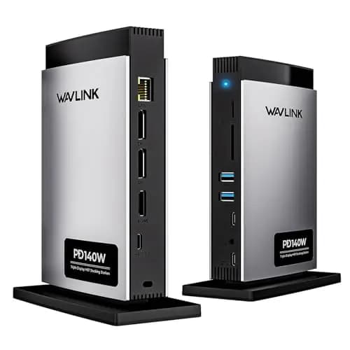 WAVLINK Laptop Docking Station Triple Pantalla (Single 8K@30Hz/4K@144Hz), USB C Dock 125W PD3.1 Pass-Through, 2*DP, HDMI, Ethernet, SD/TF, para Windows