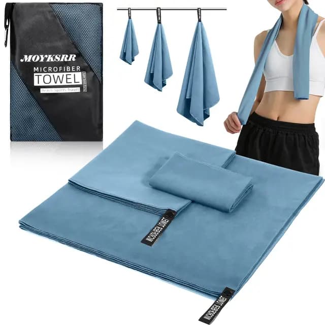 MOYKSRR Toalla de Microfibra, Toalla de Viaje de Microfibra | Toallas de Viaje Ligera 180x80cm+100x50cm+70x40cm | Toallas de Viaje Ligera y Compacta para Playa, Camping, Yoga y Sauna(Azul)