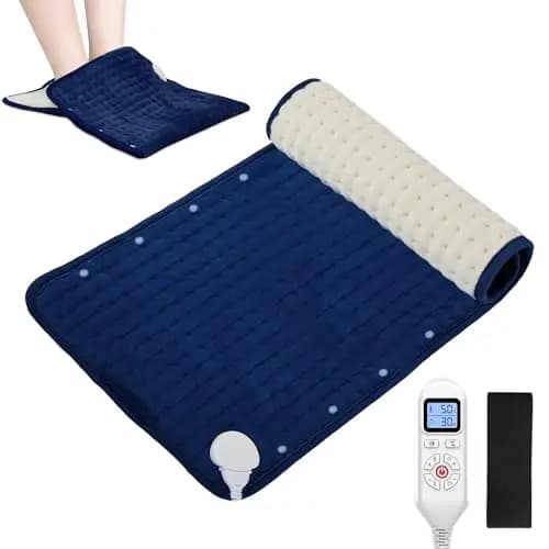 JOBYNA Manta Electrica & Calentador de Pies 2 en 1, Almohadilla De Calefacción Extra Grande，Almohadilla Térmica Eléctrico 30-70℃ & 10-90min Ajustable (45 * 70cm)