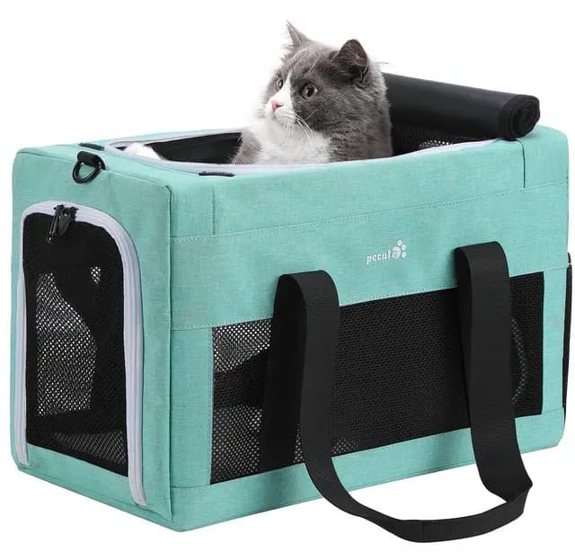 Pecute Transportin Gato Aviones permitidos, Estructura de Alambre de Acero Engrosado de 5 mm, Transportin Perro Pequeño con Parasol, Adecuada para Gatos y Cachorros de hasta 5 kg/11 Libras,Azul Lago