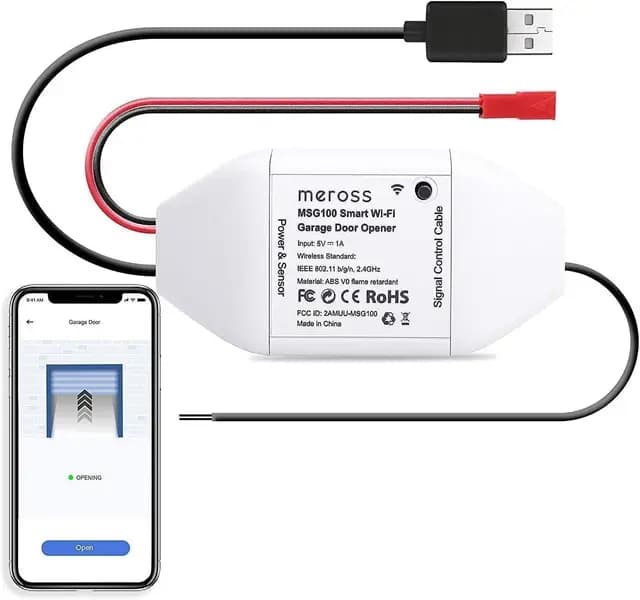 Meross Abridor de Puertas de Garaje Inteligente Wi-Fi, Compatible con Alexa, Google y SmartThings, Controlador Universal con Notificaciones, Control por Voz, Apertura/Cierre Automático y Temporizador