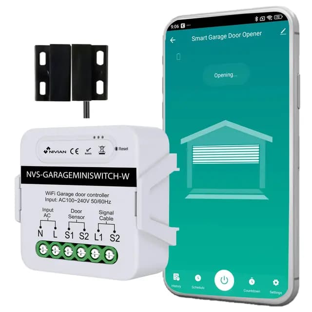 NIVIAN Abridor puerta garaje WiFi Controlador inteligente para motor de Puerta de Garaje por app TUYA. Programación Horaria, Temporizador y Escenas Inteligentes. Compatible con Alexa y google home.