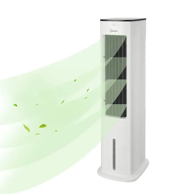 Midea Enfriador de Aire 4 en 1, Ventilador con Refrigeración por Agua de 5L, Humidificador e Ionización, Aire Acondicionado sin Manguera de Escape, 355m³/h, con Control Remoto,55W,Blanco