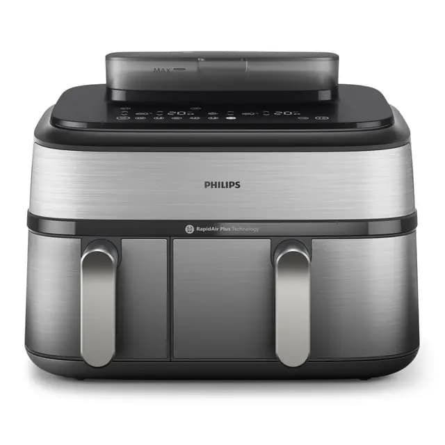 Philips Steam Airfryer 5000 Series Dual Basket - Airfryer & Vaporera en un dispositivo, 9 L, tecnología RapidAir Plus, 19 funciones de cocción, 90% menos de grasa, 2 cestas, limpieza a vapor (NA555/00