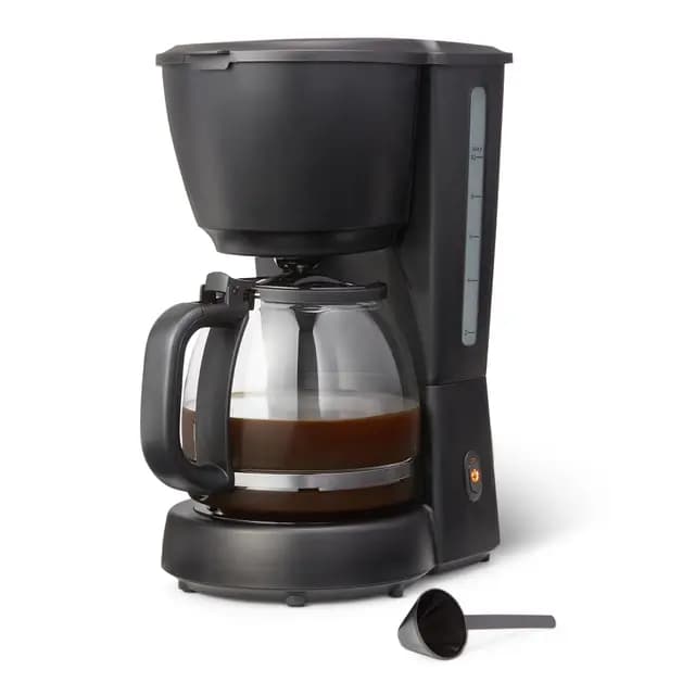 Amazon Basics - Cafetera con filtro, jarra de vidrio de 1,25 litros/10 tazas, 29 minutos de mantenimiento del calor, 1000 W, color negro, enchufe de la UE – Imagen 1
