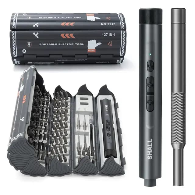 SHALL 127 piezas Mini-destornillador eléctrico-set, 120 piezas S2-bits con destornilladores eléctricos y manuales en estilo pin para computadoras portátiles, iPhones, gafas y electrónica – Imagen 1