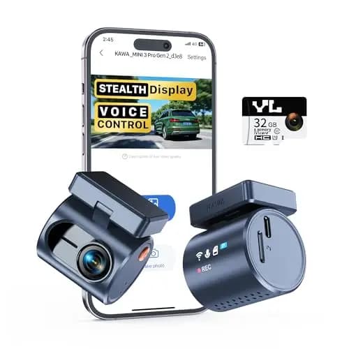 KAWA Dashcam - Pantalla Transparente, 2K1296P Cámara para Coche,Control por Voz, WDR/3D DNR, Visión Nocturna, Sensor G, Supercondensador, Incluye Tarjeta SD 32GB, App Control