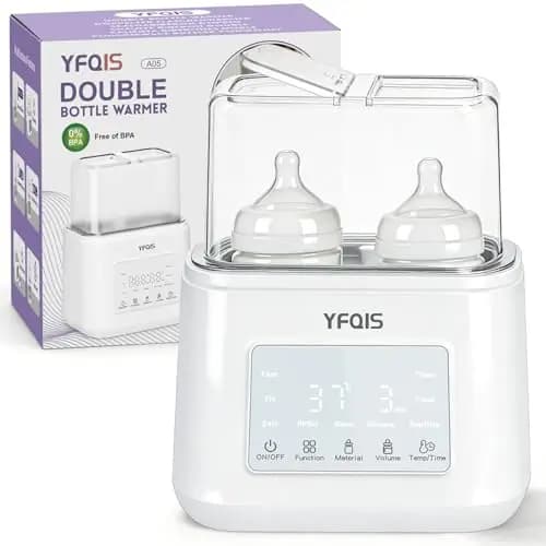 Calienta Biberones Doble, 10 en 1 Esterilizador Biberones, Calienta/Descongela Leche Materna y Purés, Control Preciso de Temperatura, con Pantalla LCD, Temporizador, Apagado Automático (Blanco)