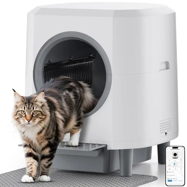 Arenero Gatos Autolimpiable, Caja Arena Gato Automatica con App Control, Antifugas/Atrapamiento/Olores, 90L para Múltiples Gatos, Vaciado con Un Solo Botón, Fácil de Limpiar