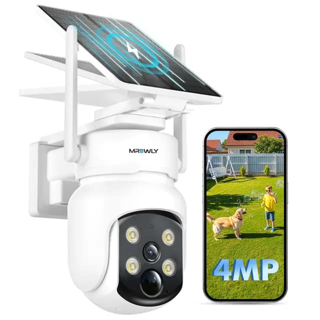 Camara Vigilancia WiFi Exterior Solar 2 en 1, 4MP/2.5K Camara sin Cables, 360° Cobertura, Fácil Instalación, 2.4/5 GHz WiFi, Visión Nocturna en Color, PIR, SD/Nube