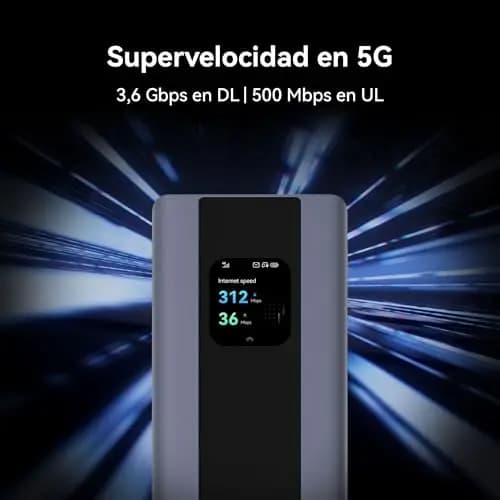 Router WiFi Móvil 5G Pro 5, E6888, Wi-Fi 6 AX3000, DL 3600 Mbit/s/UL 500 Mbit/s, Hotspot Router Móvil SIM Portátil, Power Bank Supercharge de 7000 mAh, Garantía de 42 Meses