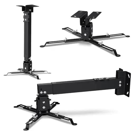 Overmax Ceiling Mount Soporte proyector hasta 20 kg, Longitud Regulable, Ajuste Angular 25 Grados, Fabricado de Acero, Montaje en Pared y Techo, Estructura Ligera y Estable (Black)