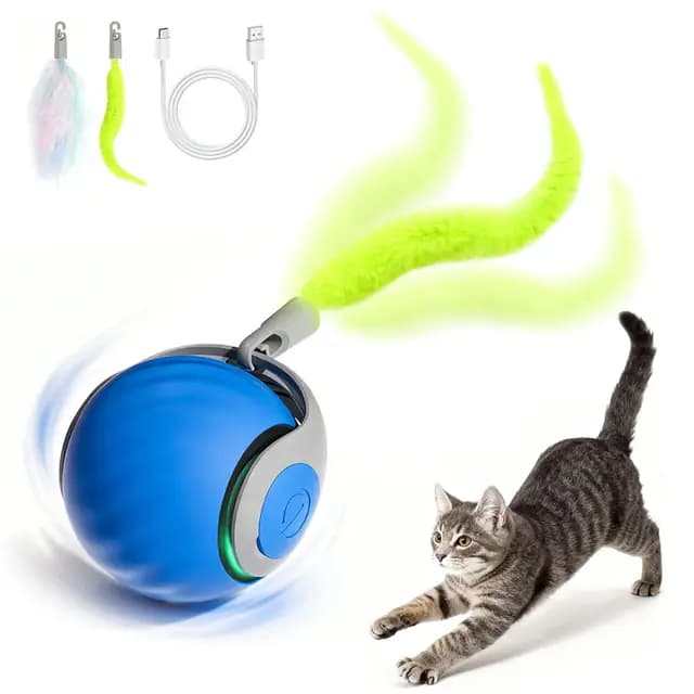 Juguete Interactivo Gato Pelota,Speedy Tail 2.0 Eléctrico Bola de Juguete Interactivo para Gatos,2025 Nuevo Pelota Inteligente Rodante Automático Pelota para Juguetes Gatos en Movimiento-Azul – Imagen 1