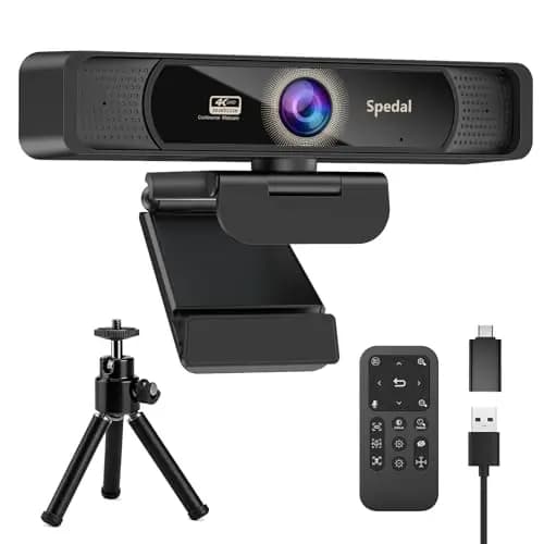 Spedal HD 4K Webcam con Micrófono y Trípode, Cámara Web Gran Angular de 120 ° con Control Remoto, Cámara Web de Transmisión para Conferencias de PC Mac, Compatible con Skype Zoom Facetime – Imagen 1