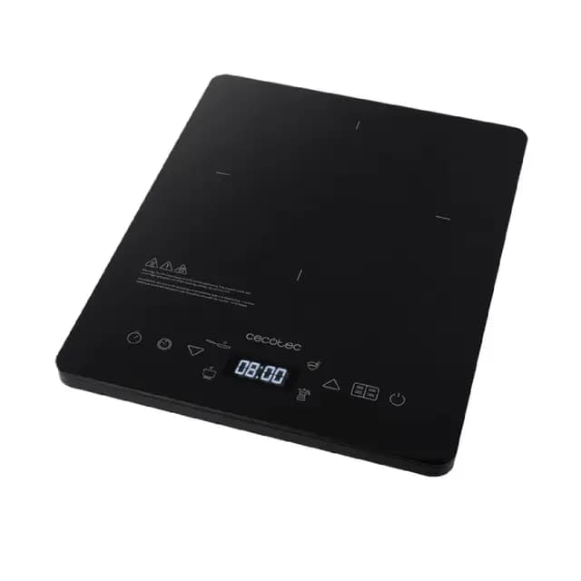 Cecotec Placa de Inducción Portátil Full Crystal Onyx. 2000 W, Cristal Esmaltado, Control Táctil, Potencia y Temperatura Regulable, 4 Programas Preconfigurados, Temporizador, Diámetro 28 cm