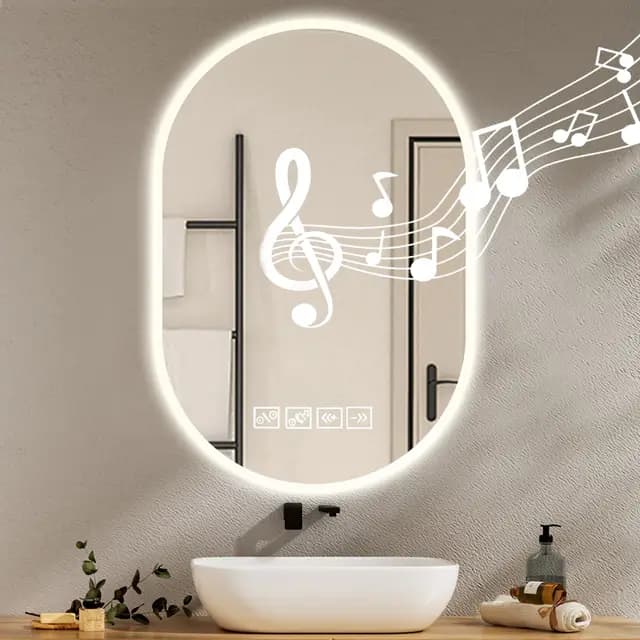 500 x 750 Bluetooth Música Espejo de Baño con Iluminación Regulable 3000K 4500K 6500K | Tiempo Antivaho IP44 Impermeable con Luz Memoria Inteligente para Hotel Hogar Oval