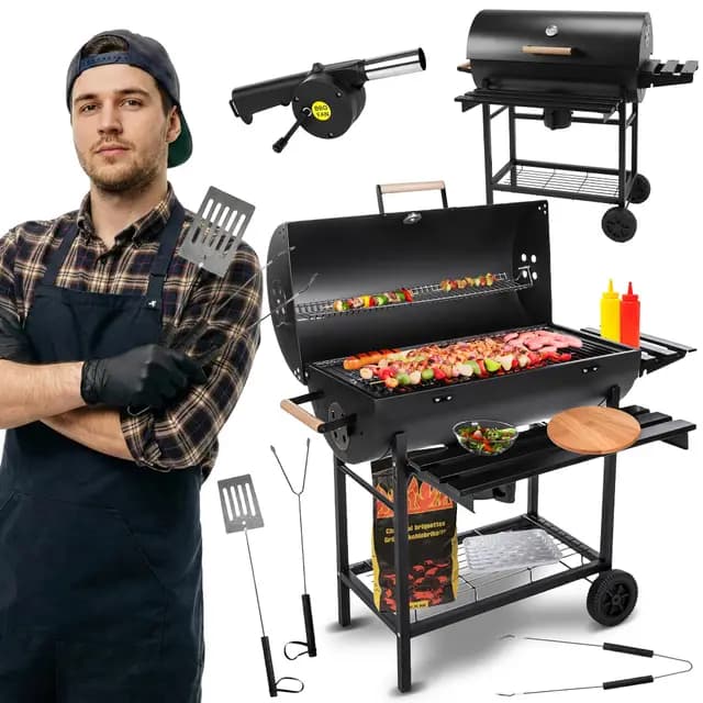 Barbacoa Carbon - para Jardín Exterior BBQ con 2 Estante Plegable, parrilla cromada 71×35 cm, GC0002