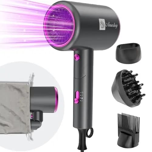 Secador de Pelo Iónico 2400W con Bolsa de Viaje, [Ligero, Alta Velocidad & Plegable] Set de peinado con concentrador/difusor/peine de volumen, Secadores de pelo Hair Dryer para uso Doméstico y Viaje