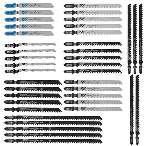 40 Profesional Hojas De Sierra De Calar Basic，8 modelos Accesorios Sierra De Calar，Vástago en T hojas de Sierra de Calar Con caja de plástico portátil，Ideal para madera, plástico y metal