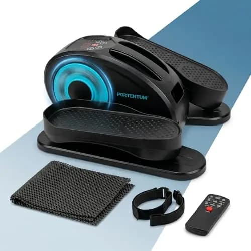 PORTENTUM Mini eliptica electrica con mando a distancia y pantalla – Pedales estaticos personas mayores automático y manual con selector velocidad – Pedaleador electrico de escritorio motor silencioso