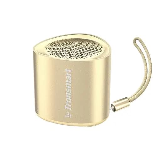 Tronsmart Nimo Altavoz Bluetooth Portátil, IPX7 Impermeable, Bluetooth 5.3, Sonido Estéreo, Diseño Supercompacto, Artesanía de Metal, Mini Altavoz con Cordón, para Ducha, Viajes - Oro