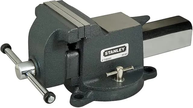 STANLEY Tornillo de Banco de Carga Pesada Maxsteel 125mm, Estructura de Hierro Fundido, Tornillo con Husillo, Base con Agujeros y Perno de Bloqueo, Resistente a la Corrosión, 1-83-067