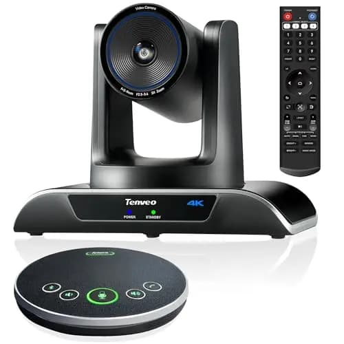 Tenveo Sistema de cámara de Conferencia 4K PTZ con Altavoz Bluetooth, Zoom óptico 3X, Seguimiento de IA, USB 3.0/HDMI, ángulo Amplio de 93° - Ideal para reuniones, Iglesia, Zoom/Equipos/OBS