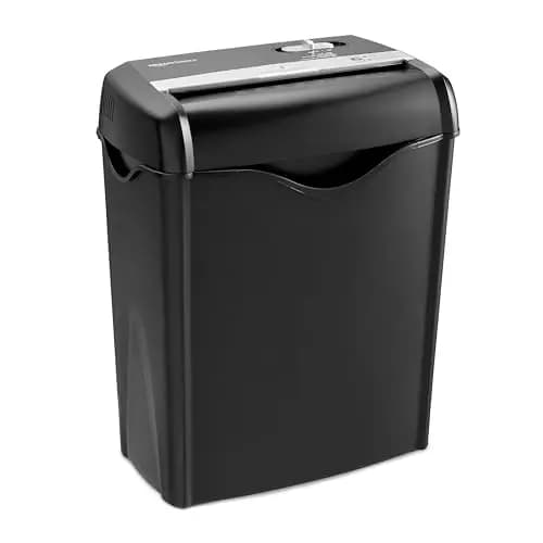 Amazon Basics Destructora de papel y tarjetas de crédito con recipiente separable, corte cruzado, capacidad de 5-6 hojas, Negro – Imagen 1