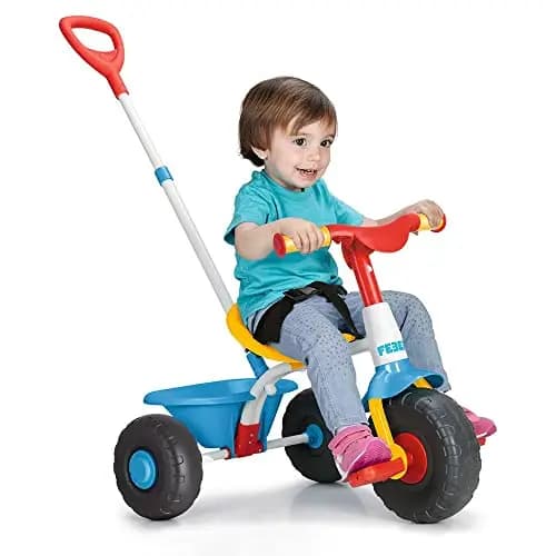 FEBER - Baby Trike, Triciclo para Niños con Estructura Metálica y Cinturón de Seguridad, 2 Posiciones, Silla de Empuje y Triciclo con Pedales, De 1 a 3 Años, Color Azul, Famosa (800012810)