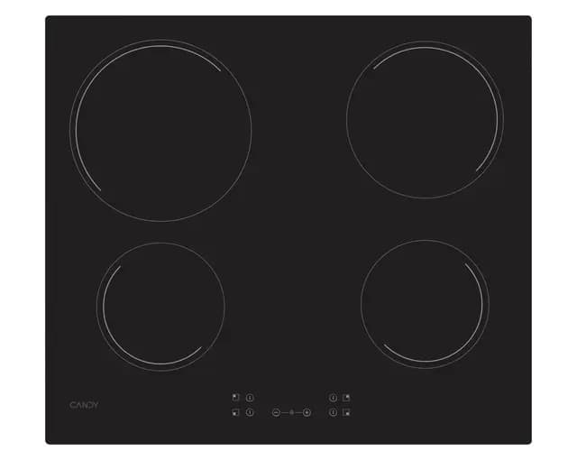 Candy Idea CH64CCB 4U2 Placa Vitrocerámica 4 Fuegos, 60CM, 10 Niveles de Potencia, 6,5KW, Mandos Centrales, Indicador de Calor, Bloqueo de Seguridad, Alerta Sobrecalentamiento y Derrames, Negro
