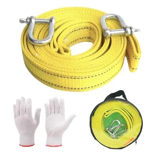 5M Cuerda de Remolque Todoterreno, 5 mm de Grosor, 4,3 cm de Ancho, Cuerda para Remolque Coche, Cuerda de Remolque, Remolque Coche Eslinga, Incluye un par de Guantes. para Rescate en vehículos.