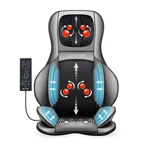 COMFIER Asiento de Masaje Shiatsu para Espalda y Cuello - Masajeador de espalda 2D / 3D de amasamiento completo con calor y compresor ajustable, Masajeador de cuerpo completo