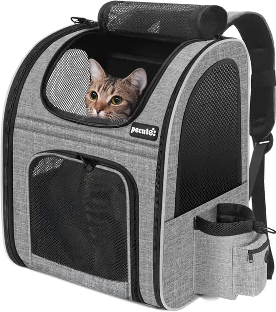 Pecute Transportin Mochila para Mascotas con Ventana de Malla, Bolsa portátil y Plegable para Gatos, Bolsa Transpirable y Ligera para Perros, Tela Oxford Impermeable con Gran Espacio Antideslizante