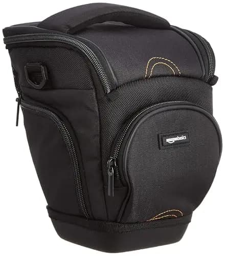 Amazon Basics Bolso Bandolera Estilo Funda para Cuerpo de Cámara SLR y Objetivo, Correa Desmontable, Impermeable, Antiimpactos, Acolchado, Sólido, Bolsillo para Accesorios - Negro, 17,5 x 16 x 23 cm – Imagen 1
