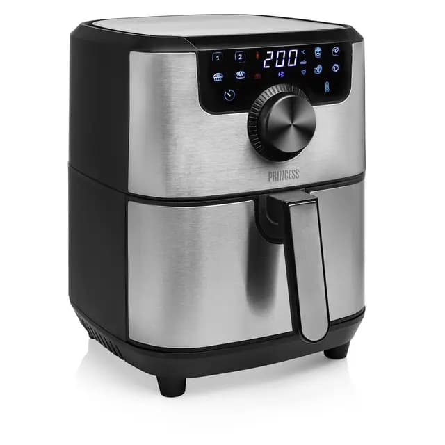 Princess 182037 Freidora sin aceite inteligente, Control con el móvil con app, Panel de control Digital táctil, 8 programas, función para mantener el calor, 4.5 L, 30 Recetas PDF, Gris Y Negro – Imagen 1