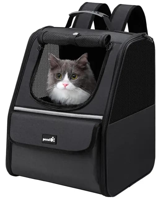Pecute Mochila Transportadora para Gatos, Mochila Transportadora para Perros Pequeños, Bolso Transportador para Gatos para Viajes Senderismo Paseos en Bicicleta al Aire Libre