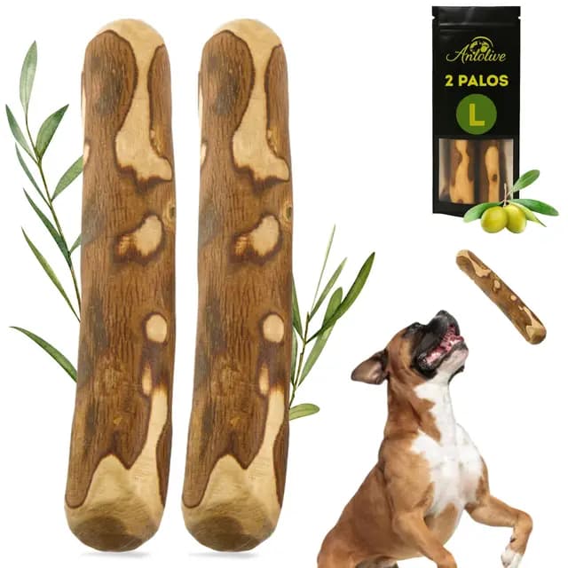 Pack 2 Mordedores Naturales Talla L 20-23 cm | Perros Medianos y Grandes | Palo Madera de Olivo | Resistente, Saludable y Seguro | Cuidado Dental y Alivio del Estrés