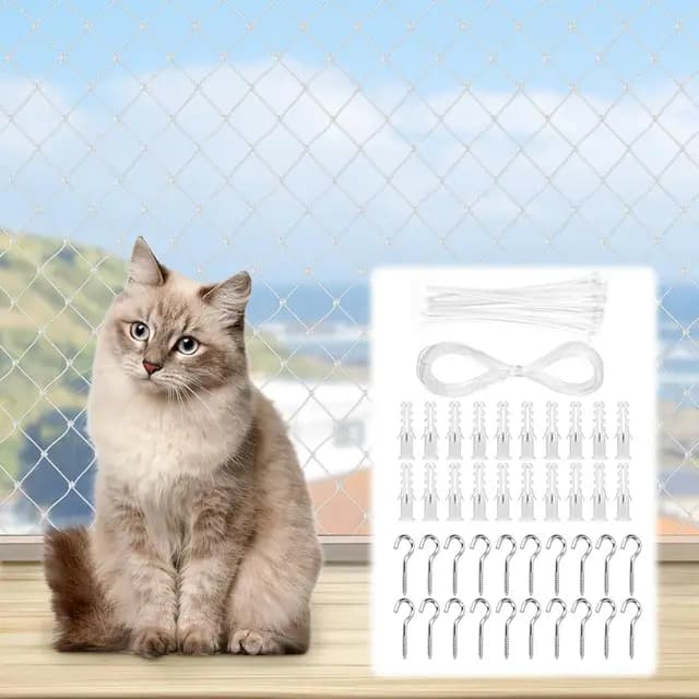 URAQT Red para Gatos Terraza, 4×3M Redes Protección Malla Gatos, Red Gatos Ventanas Seguridad Transparente con Set de Fijación Incluido sin Taladro, Malla Protectora Balcon y Ventanas