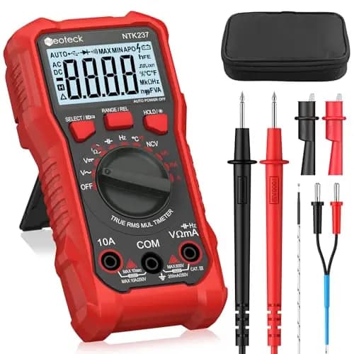 Neoteck Multimetro Digital 2000 Conteos Polimetro Digital con NCV, LCD para Medición de Voltaje y Corriente de CA/CC, Resistencia, Capacitancia, Frecuencia, Temperatura, Continuidad,etc. -Rojo
