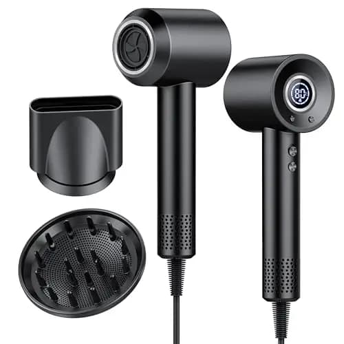 Secador Pelo Profesional Iónico con Difusor y Boquilla, Secador de Pelo Portátil 180.000 RPM, Secado Rápido, 500M iones, Pantalla Digital, 4 Temperaturas y 3 Velocidades, Control Inteligente de Calor