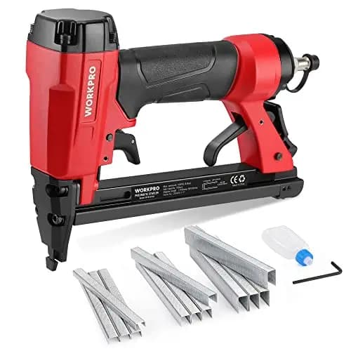 WORKPRO - Grapadora neumática con 1884 grapas, clavadora neumática usada grapas tipo 71/6-16 mm, ideal para bricolaje, decoración, pared, tapiz, madera