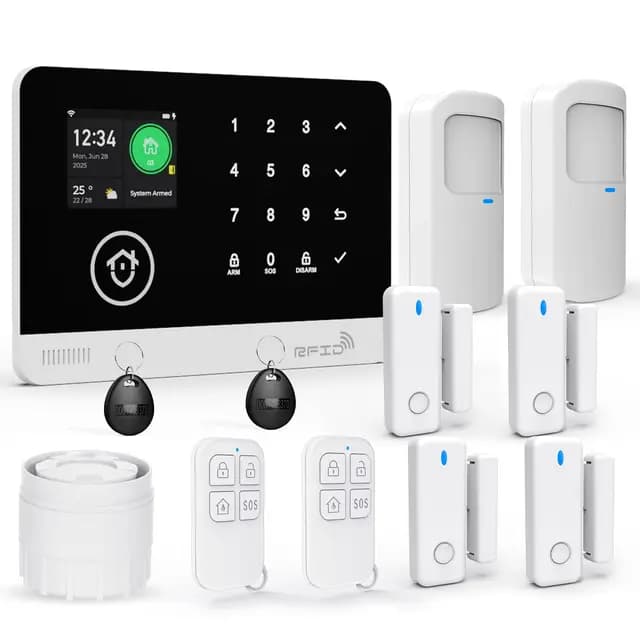 Sistema de Seguridad para el Hogar, Sistema de Alarma Inalámbrico WiFi/gsm SMS con Detector de Movimiento, Sirena de Alarma de 120dB, Mando a Distancia Inteligente, Compatible con Alexa(12 Piezas)