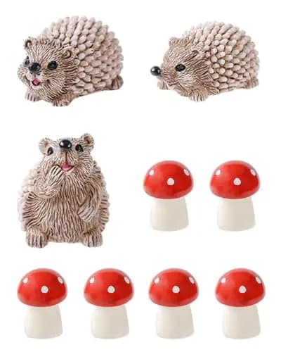 Set de 9 Piezas de Adornos de Jardín de Hadas con 3 Erizos y 6 Setas de Resina para Decoración de Macetas Terrario Bonsái decoracion jardin exterior figuras de hadas