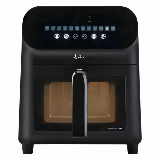 JATA JEFR1230 - Freidora Aire, Freidora Sin Aceite 6.2 L. 1700 W. Hasta 200ºC. Panel Táctil LED. 12 Programas de Cocinado. Con Ventana Visor. Medidas: 26,5 x 32,5 x 32,5 cm.