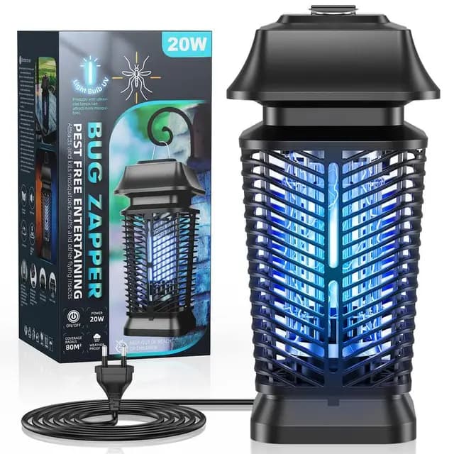 Lámpara Antimosquitos Eléctrica 3000V, 20W UV Mata Mosquitos Electrico, IPX4 Impermeable Insecticida, Trampa Eficaz para Insectos, Ideal para Uso en Interior y Exterior