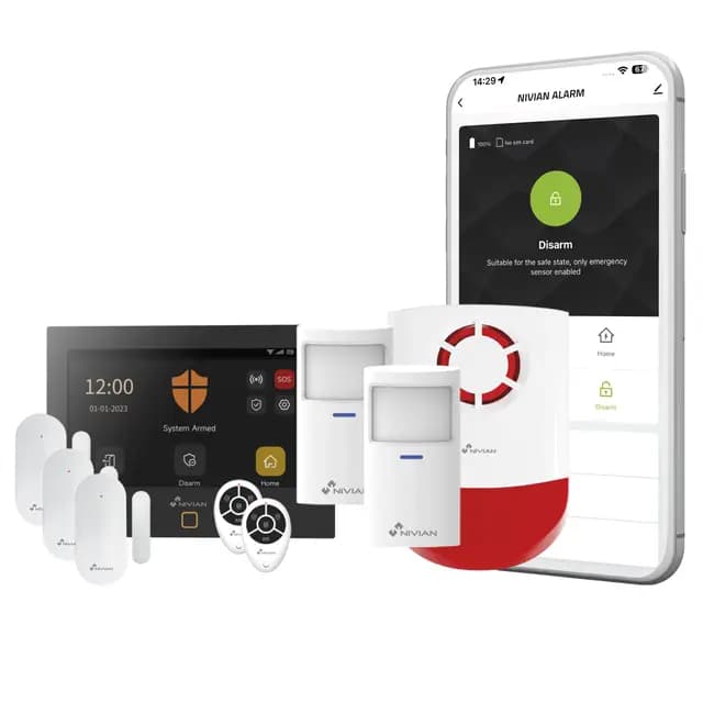 NIVIAN - Sistema de Alarma WiFi + gsm para Casa o Negocio | Control Desde App + SIM (SMS y Llamadas) | Kit Completo con Sirena, Sensores y Mando a Distancia | Anti sabotaje, Multiusuario