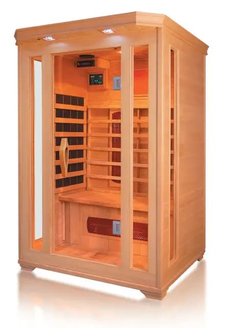 Cabina infrarroja Oslo Alpha: calor profundo para una relajación óptima, 2 personas, abeto canadiense, sistema de audio Bluetooth, terapia de luz de color, fácil instalación, ahorro de energía