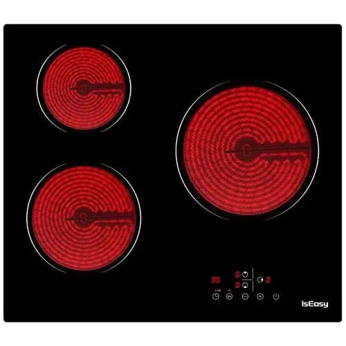 Placa de cocina vitrocerámica con 3 chimeneas, placa vitrocerámica de 3 chimeneas, 5500 W, temporizador multi-zonas, empotrable