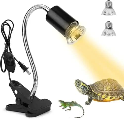 Lámpara de Calor para Reptiles UVA UVB 3.0, 25W+50W, Soporte con Clip Ajustable 360° E27, Lámpara Calefactora para Tortugas, Lagartos, Serpientes y Anfibios