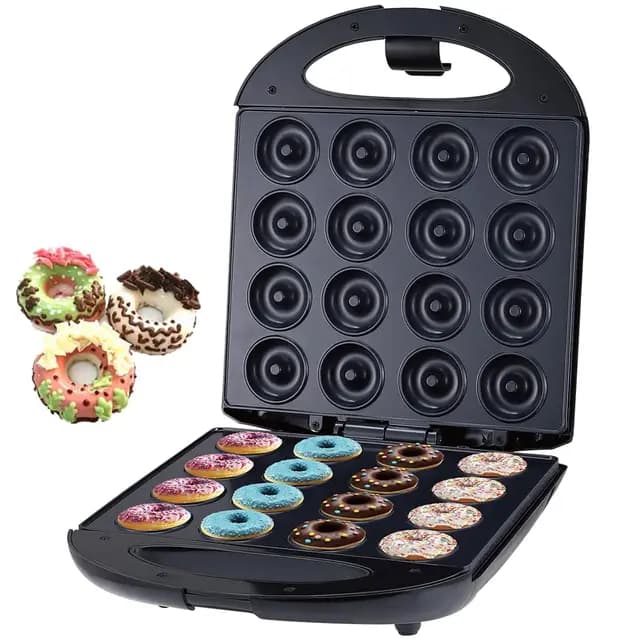 SOKANY SK-08002 1400W Máquina para Rosquillas, Máquina para Rosquillas Para 16 donuts, Revestimiento Antiadherente, Fácil de limpiar, Horneado de doble cara